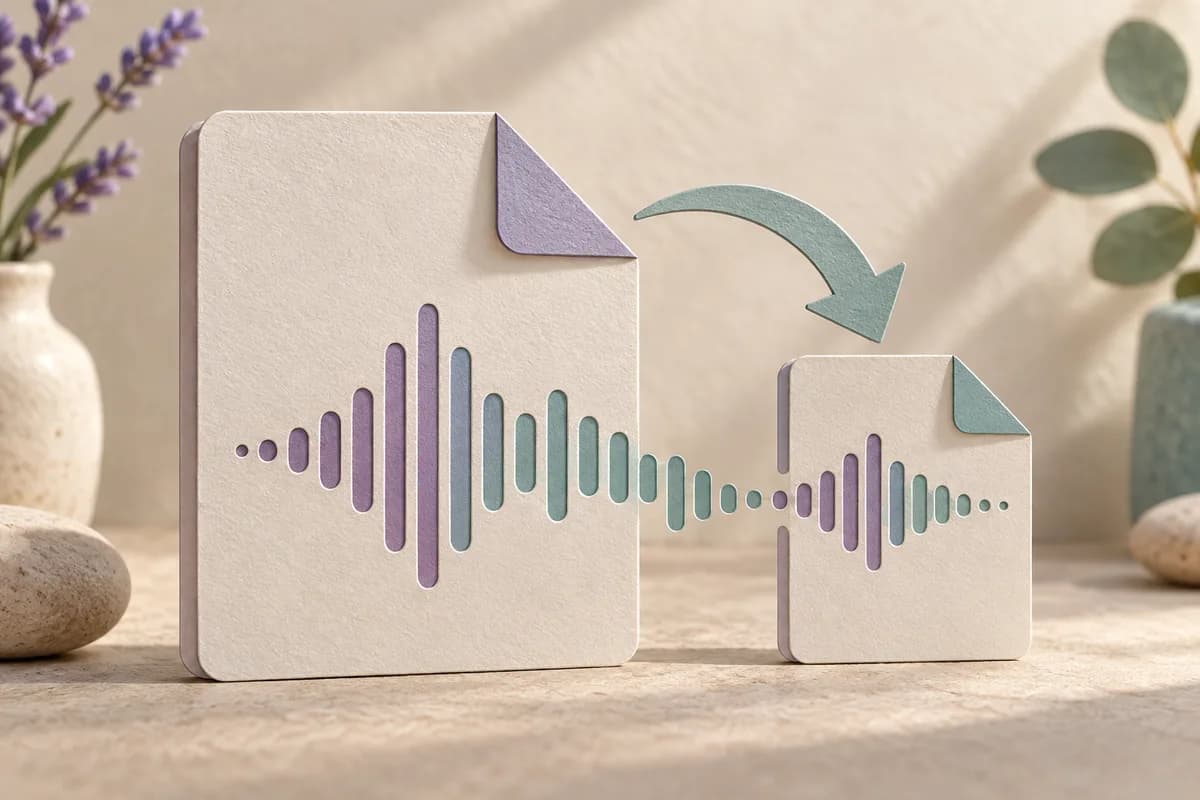 A large preserved audio file and a compact transfer file share the same sound waveform.